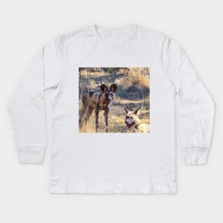 Two African wild dogs in Moremi Game Reserve, Botswana Kids Long Sleeve T-Shirt